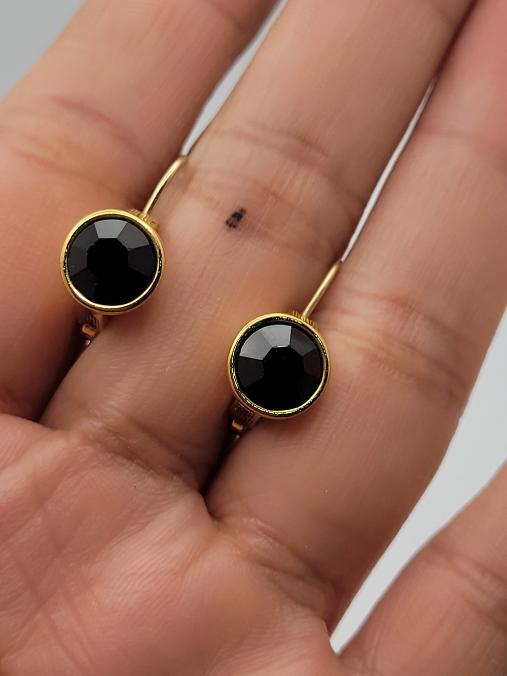 Monet Gold-Tone Earrings with Black Faceted Stones NWOT